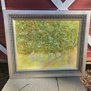 Framed Abstract Tree Painting with Silver Frame